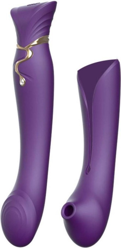 Zalo Queen Set Pulse Wave Clit Stim - Премиальный вибратор для клитора с насадкой для вакуумной стимуляции, 21.6х3.5 см (фиолетовый)